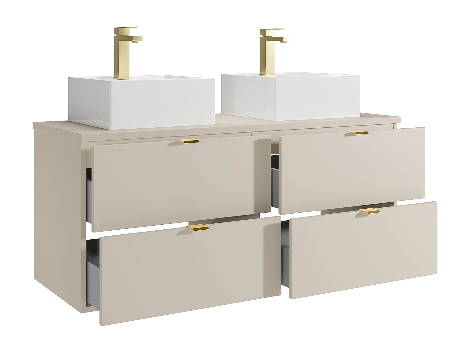 Mobile bagno sospeso con lavabo da appoggio quadrato e rubinetto Beige 120 cm - LAVENA