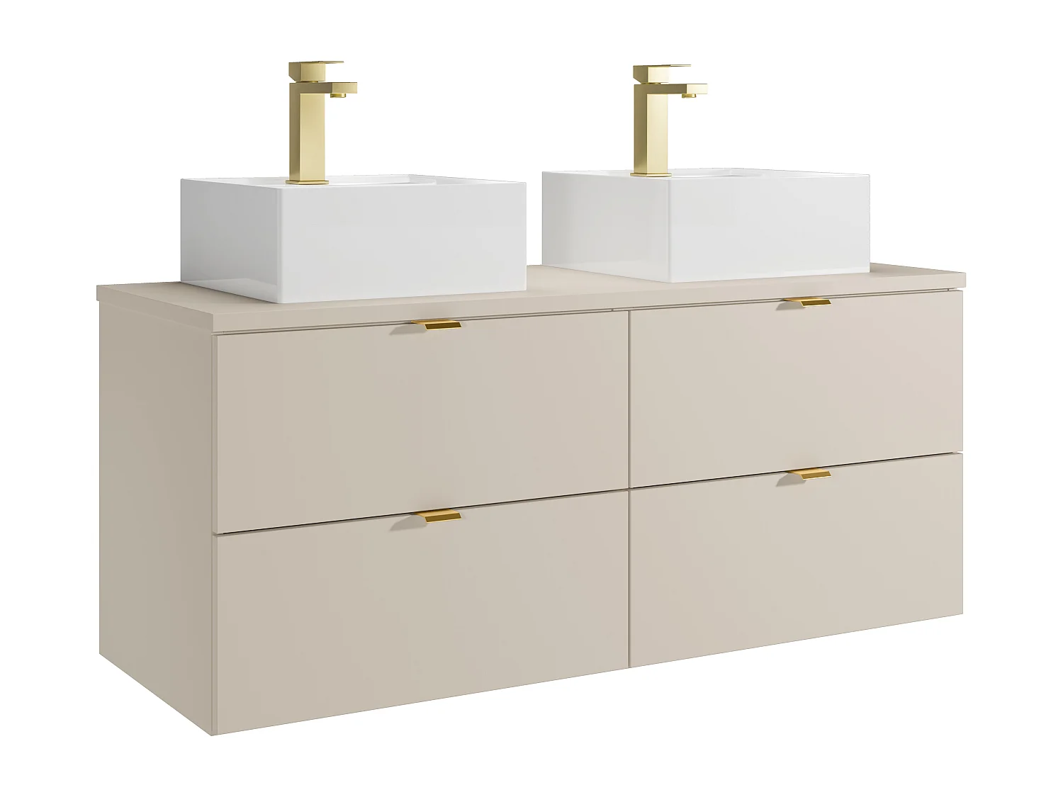 Mobile bagno sospeso con lavabo da appoggio quadrato e rubinetto Beige 120 cm - LAVENA