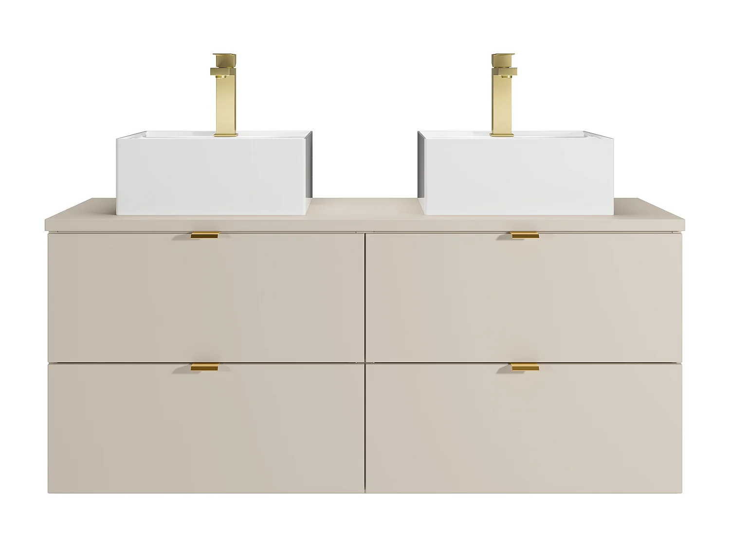Mobile bagno sospeso con lavabo da appoggio quadrato e rubinetto Beige 120 cm - LAVENA