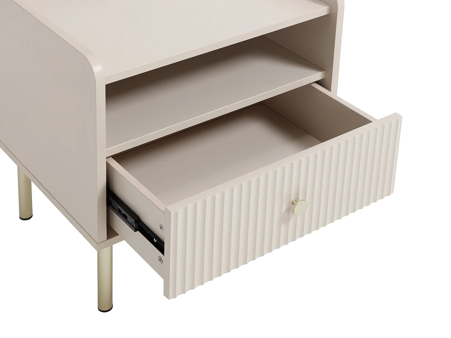 Lot de 2 tables de chevet 1 tiroir et 1 niche – Beige et doré - LUNAOR