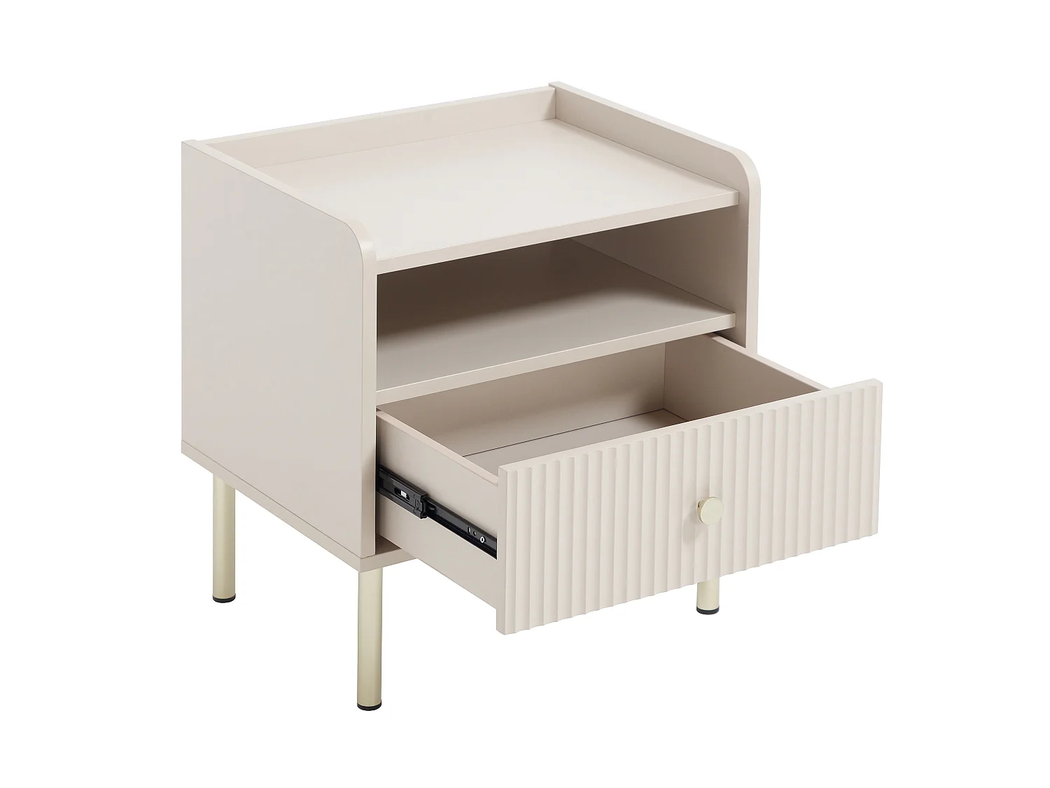 Lot de 2 tables de chevet 1 tiroir et 1 niche – Beige et doré - LUNAOR