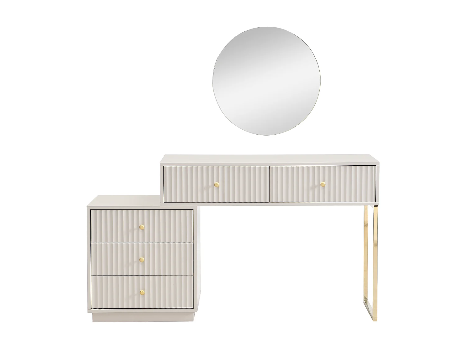 Coiffeuse avec miroir - 5 tiroirs - Beige et doré - PEROLIA