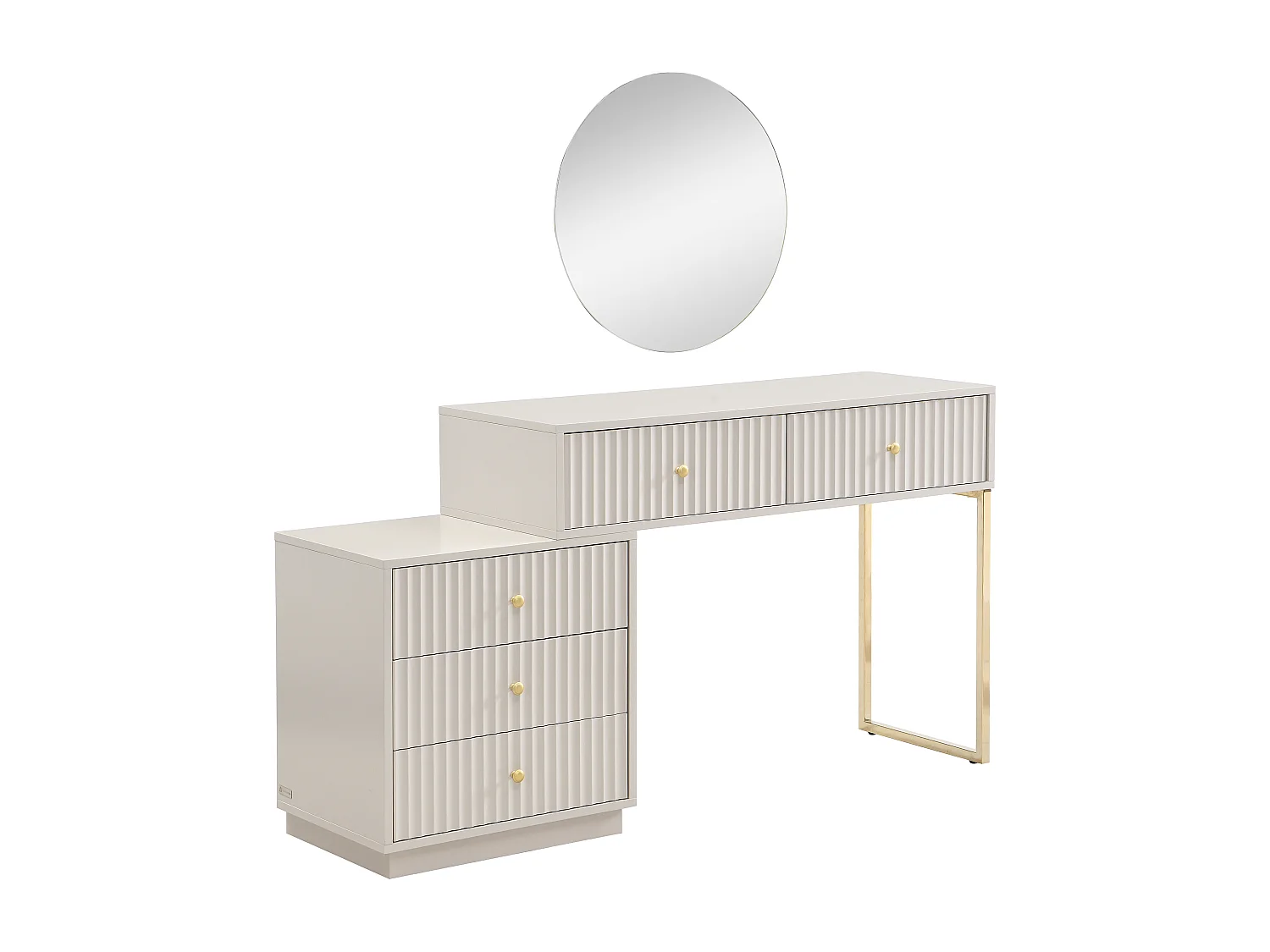 Coiffeuse avec miroir - 5 tiroirs - Beige et doré - PEROLIA