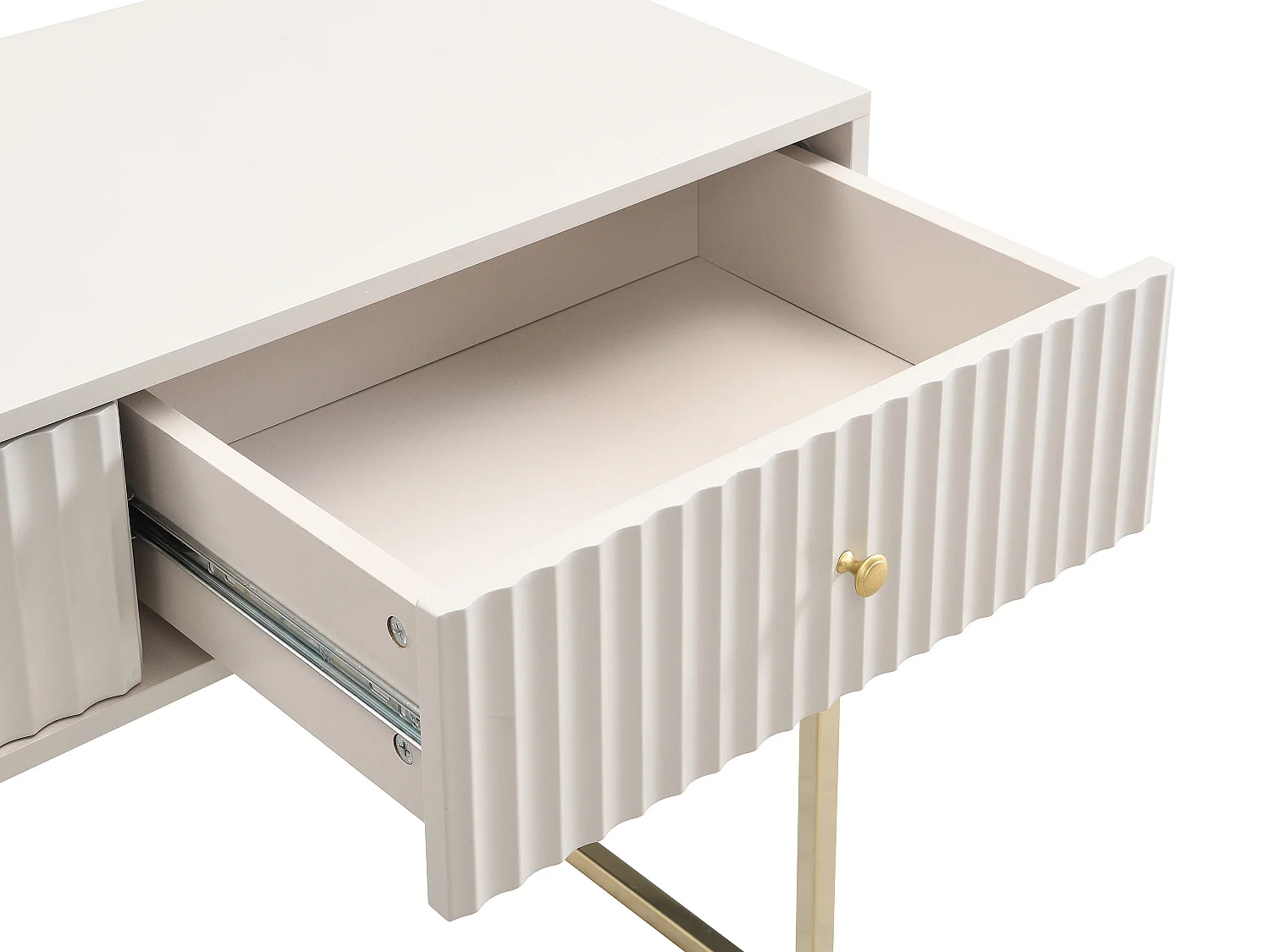 Coiffeuse avec miroir - 5 tiroirs - Beige et doré - PEROLIA