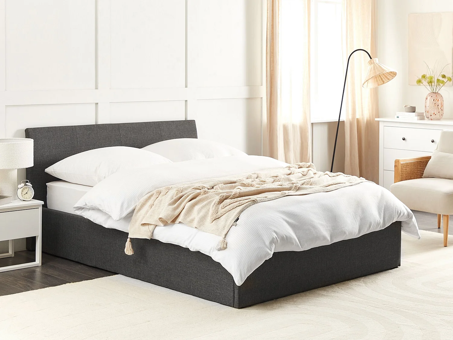 Lit ottoman Tissu ORBEY 140 x 200 cm Gris