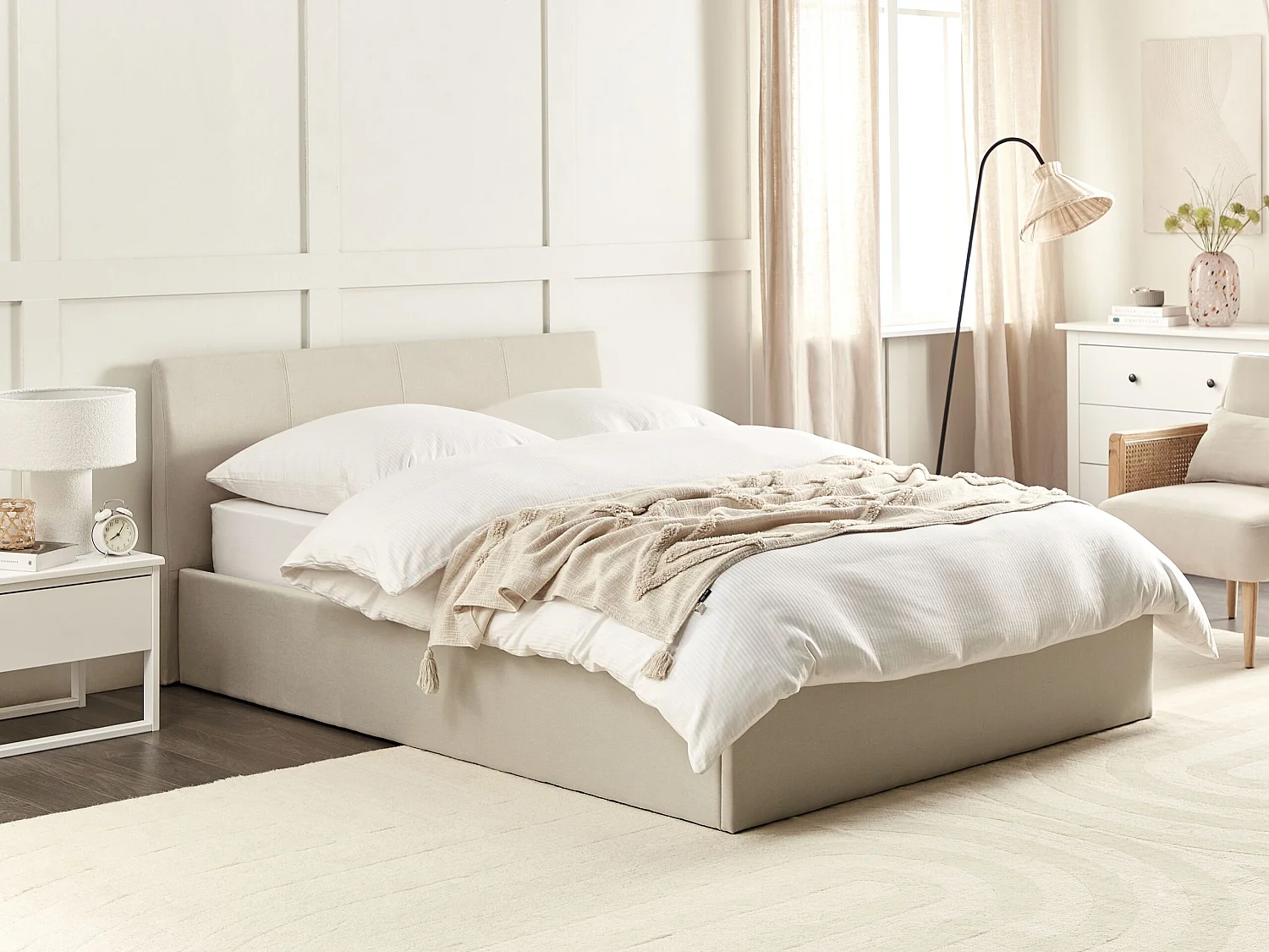 Bed met opbergruimte Stof ORBEY 140 x 200 cm Lichtbeige