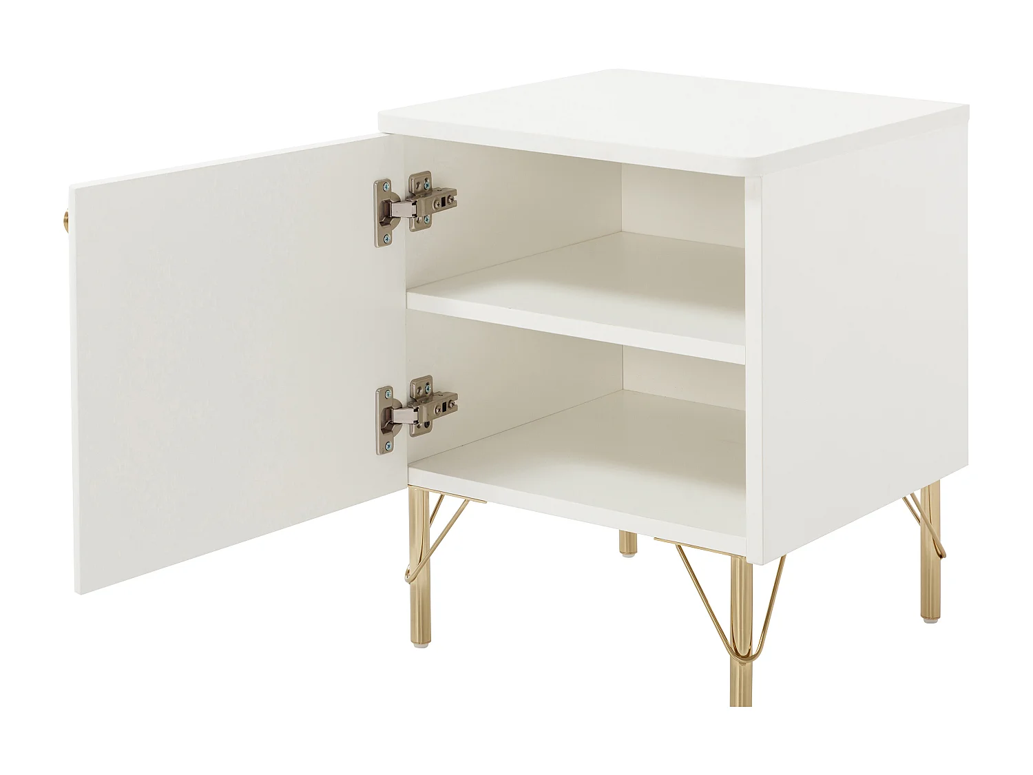 Lot de 2 tables de chevet avec 1 porte – Blanc et doré - ALOBARA