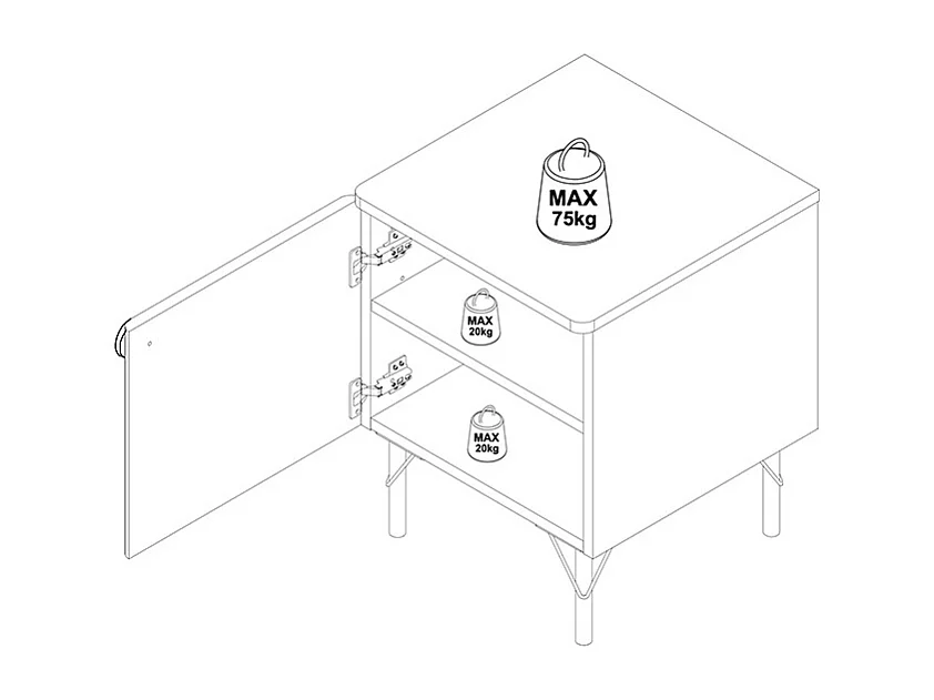Lot de 2 tables de chevet avec 1 porte – Blanc et doré - ALOBARA