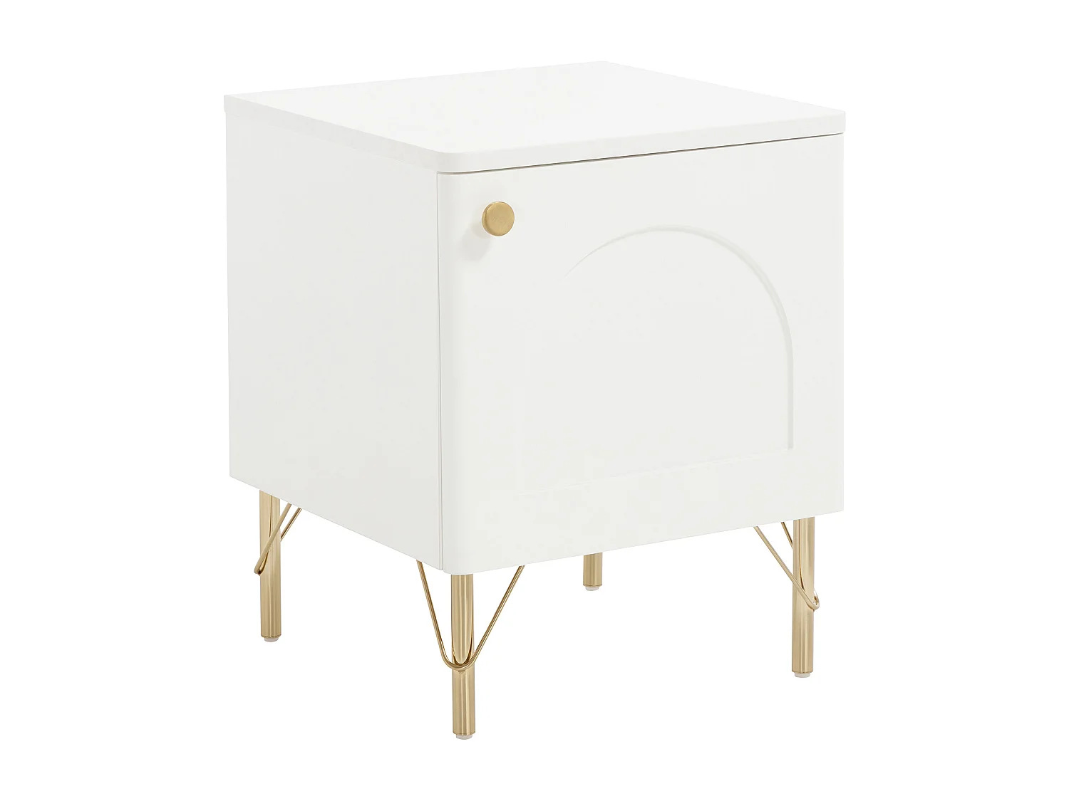 Lot de 2 tables de chevet avec 1 porte – Blanc et doré - ALOBARA