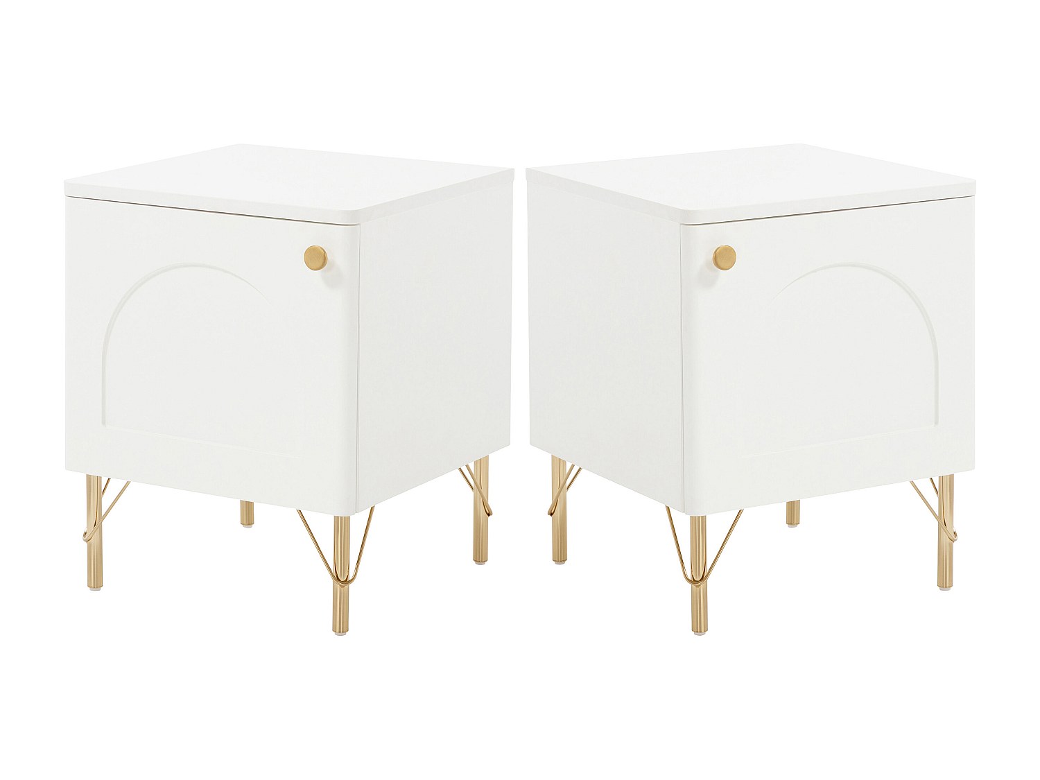 2er-Set Nachttische mit je 1 Tür – Weiß und Gold - ALOBARA günstig online kaufen