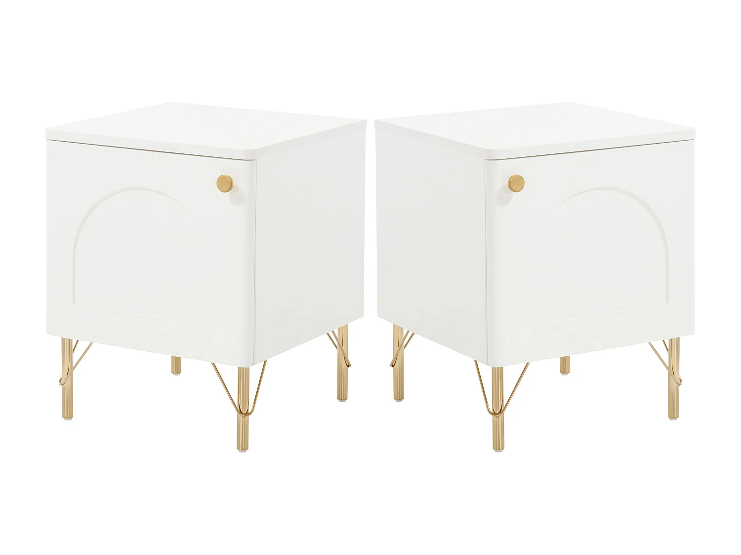 Lot de 2 tables de chevet avec 1 porte – Blanc et doré - ALOBARA
