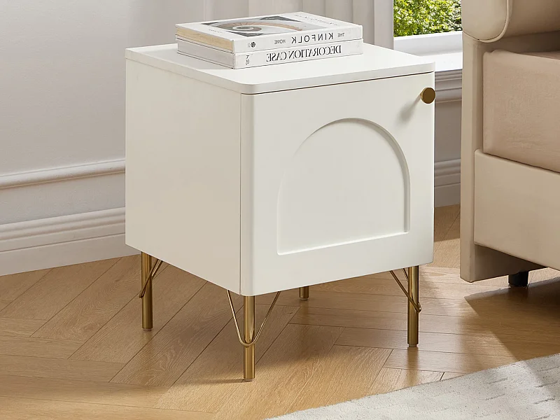 Lot de 2 tables de chevet avec 1 porte – Blanc et doré - ALOBARA