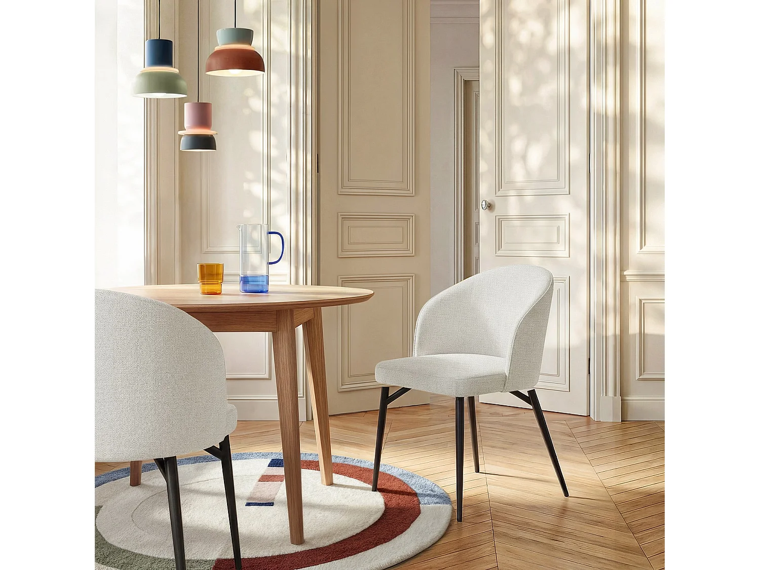 Habitat - Lot de 2 chaises en tissu et métal noir - Beige - Spinne