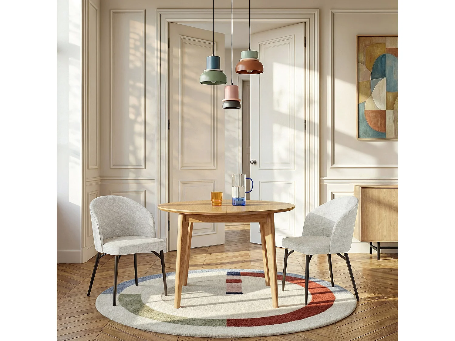 Habitat - Lot de 2 chaises en tissu et métal noir - Beige - Spinne