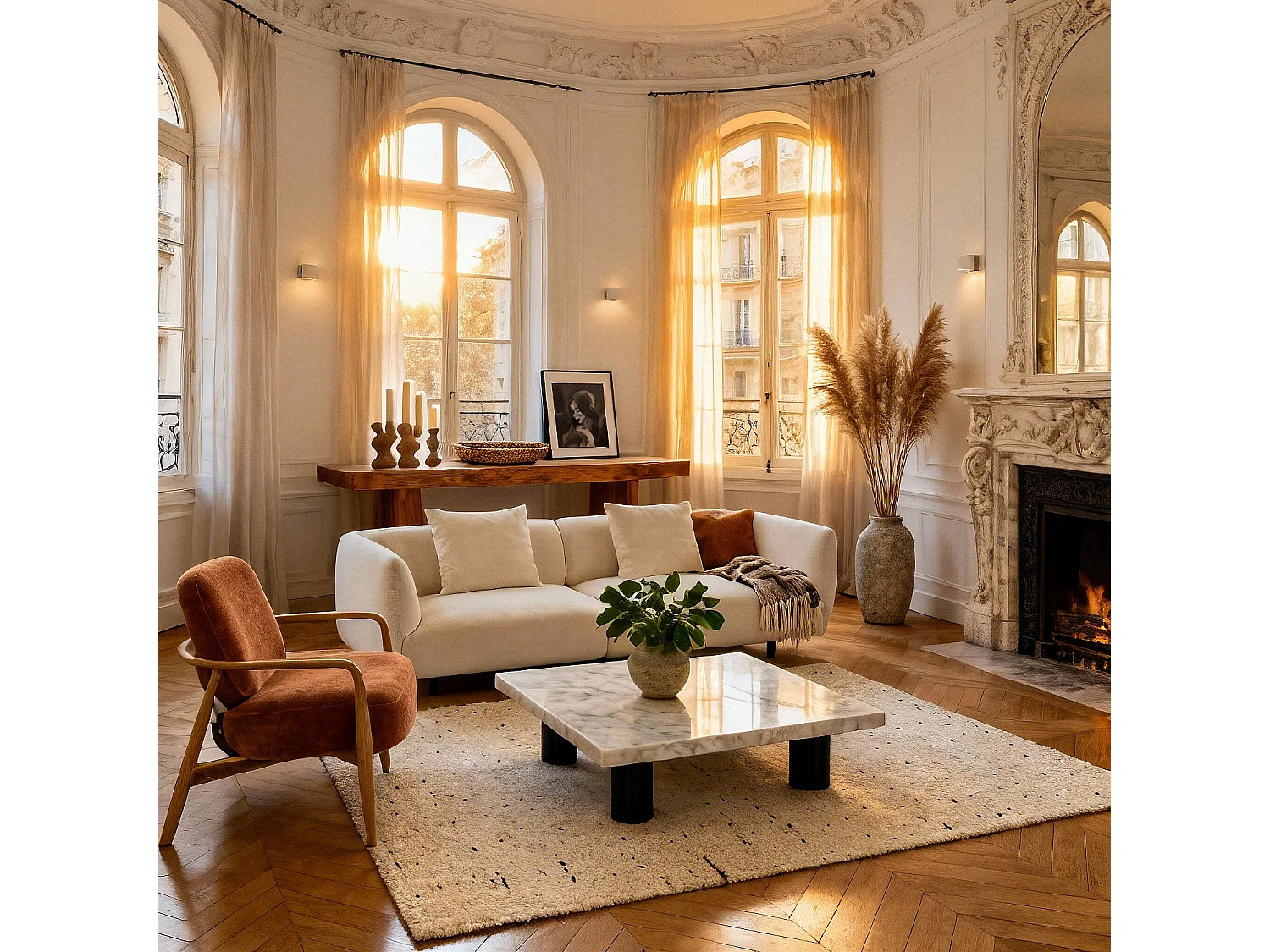 Canapé 4 places en tissu - Écru