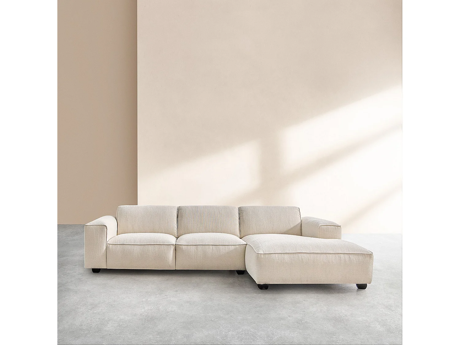 Canapé d'angle droit en tissu bouclette courte Mira - Ivoire
