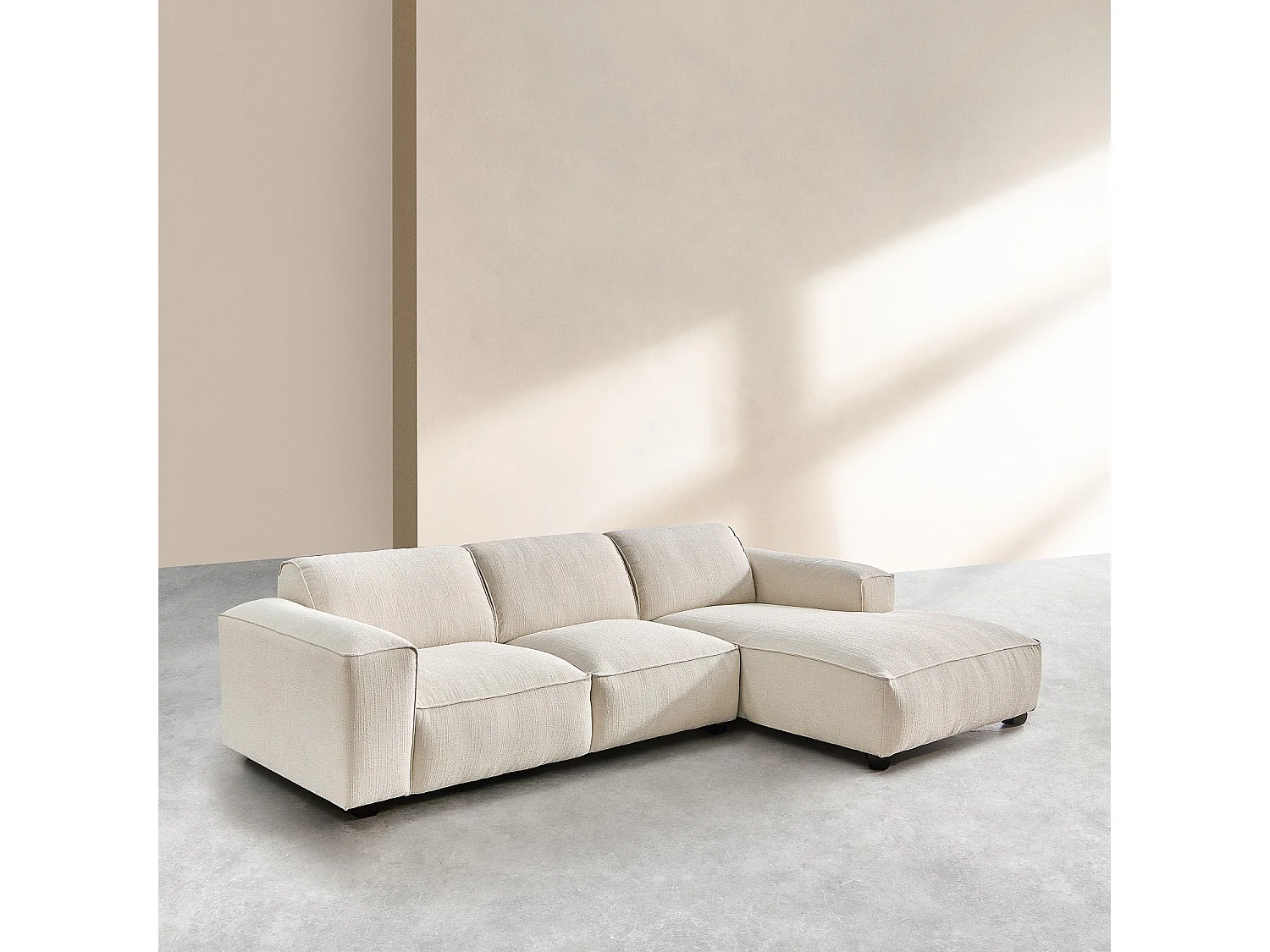 Canapé d'angle droit en tissu bouclette courte Mira - Ivoire