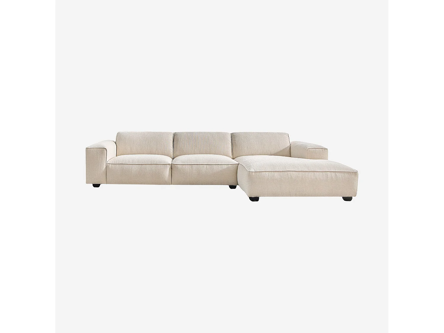 Canapé d'angle droit en tissu bouclette courte Mira - Ivoire