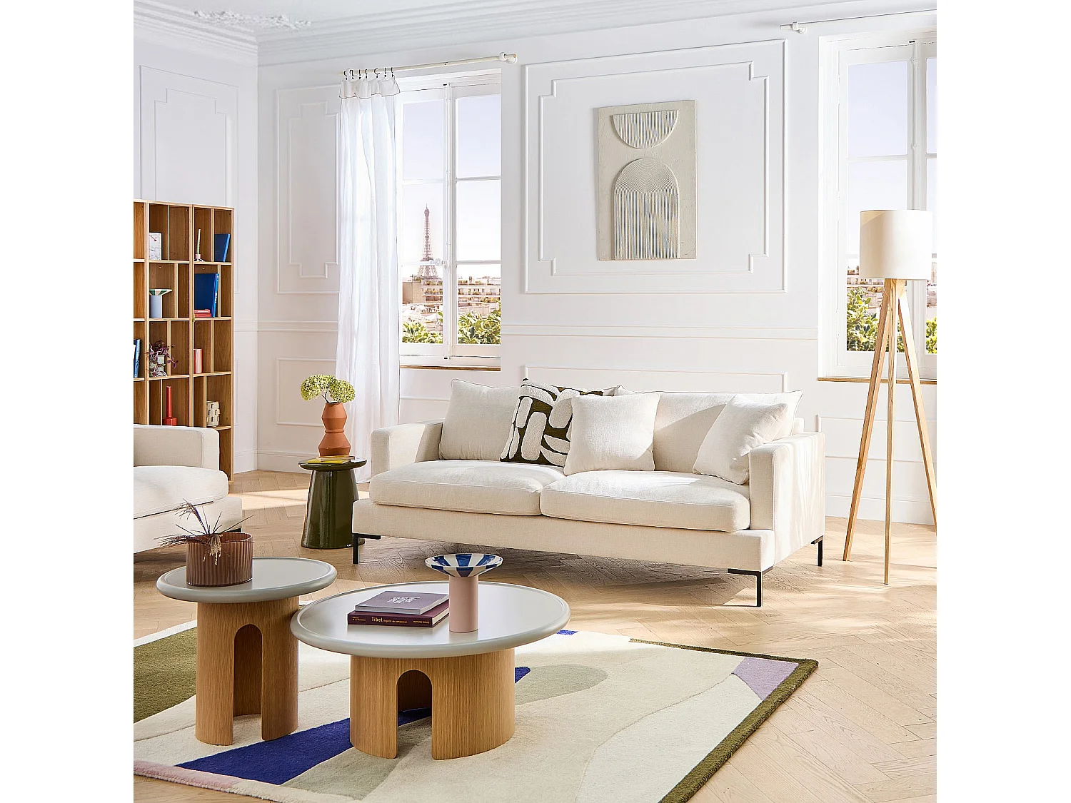 Canapé 3 places en tissu Kumal garni de plumes - Écru