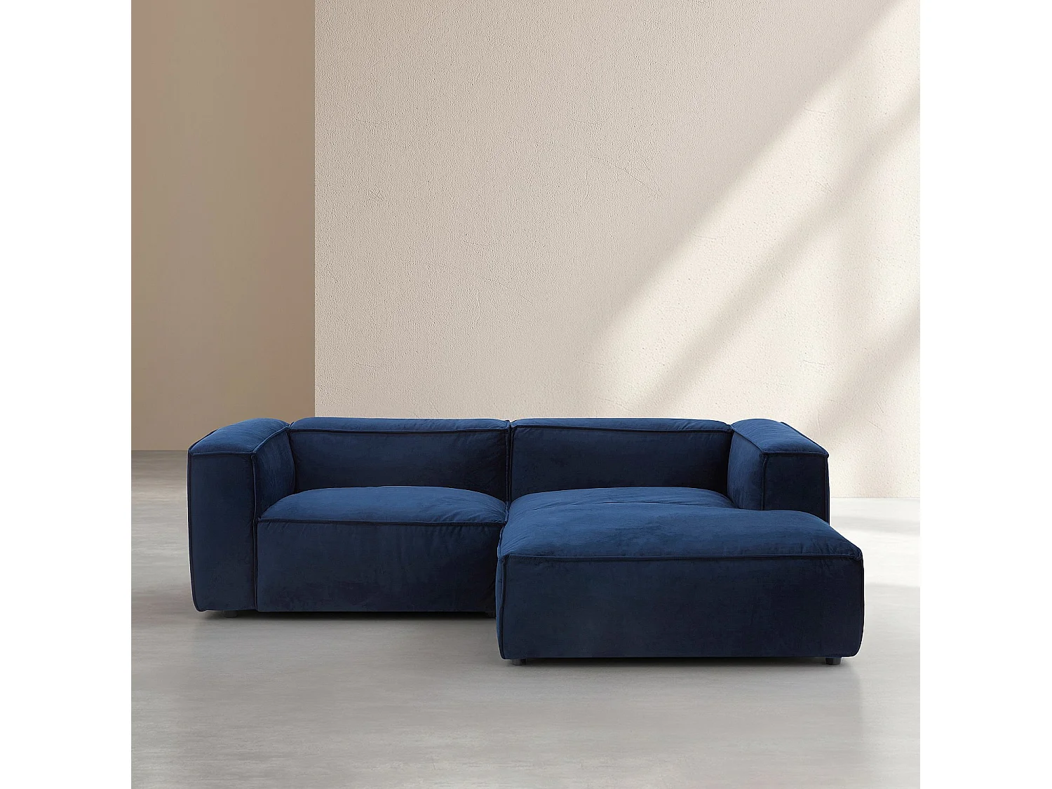 Canapé d'angle droit en velours - Bleu marine