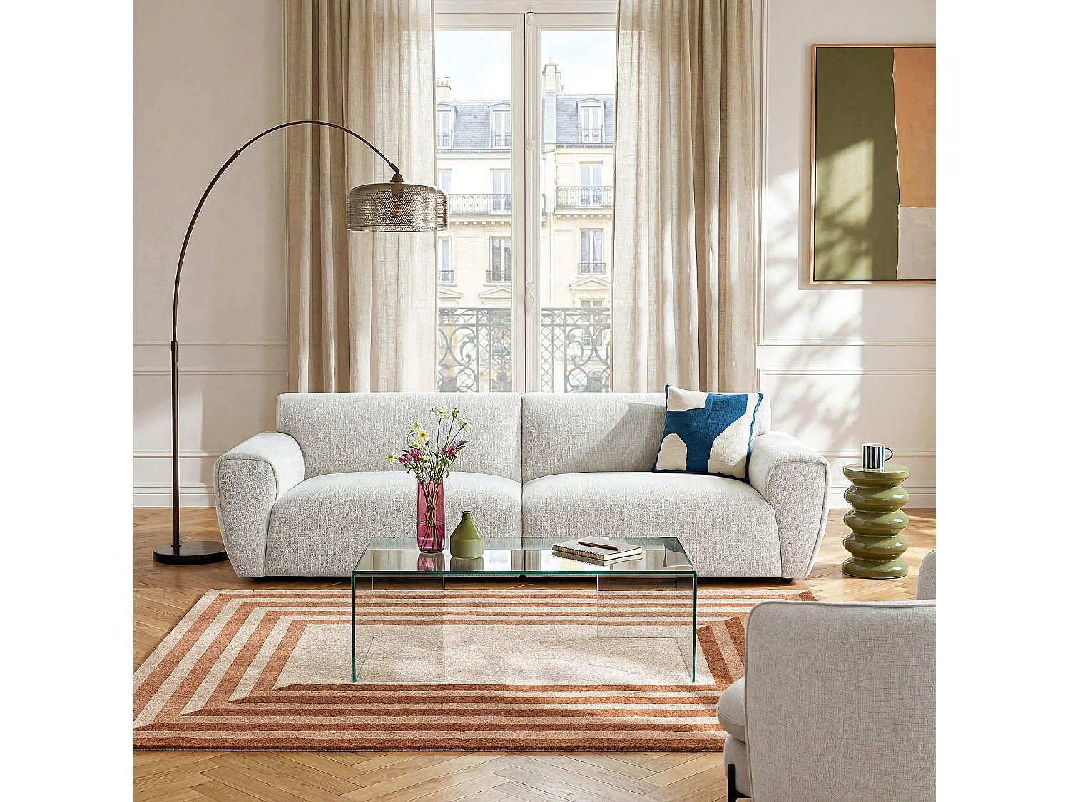 Habitat - Canapé 4 places en tissu chenille - Écru mélangé - Azalee