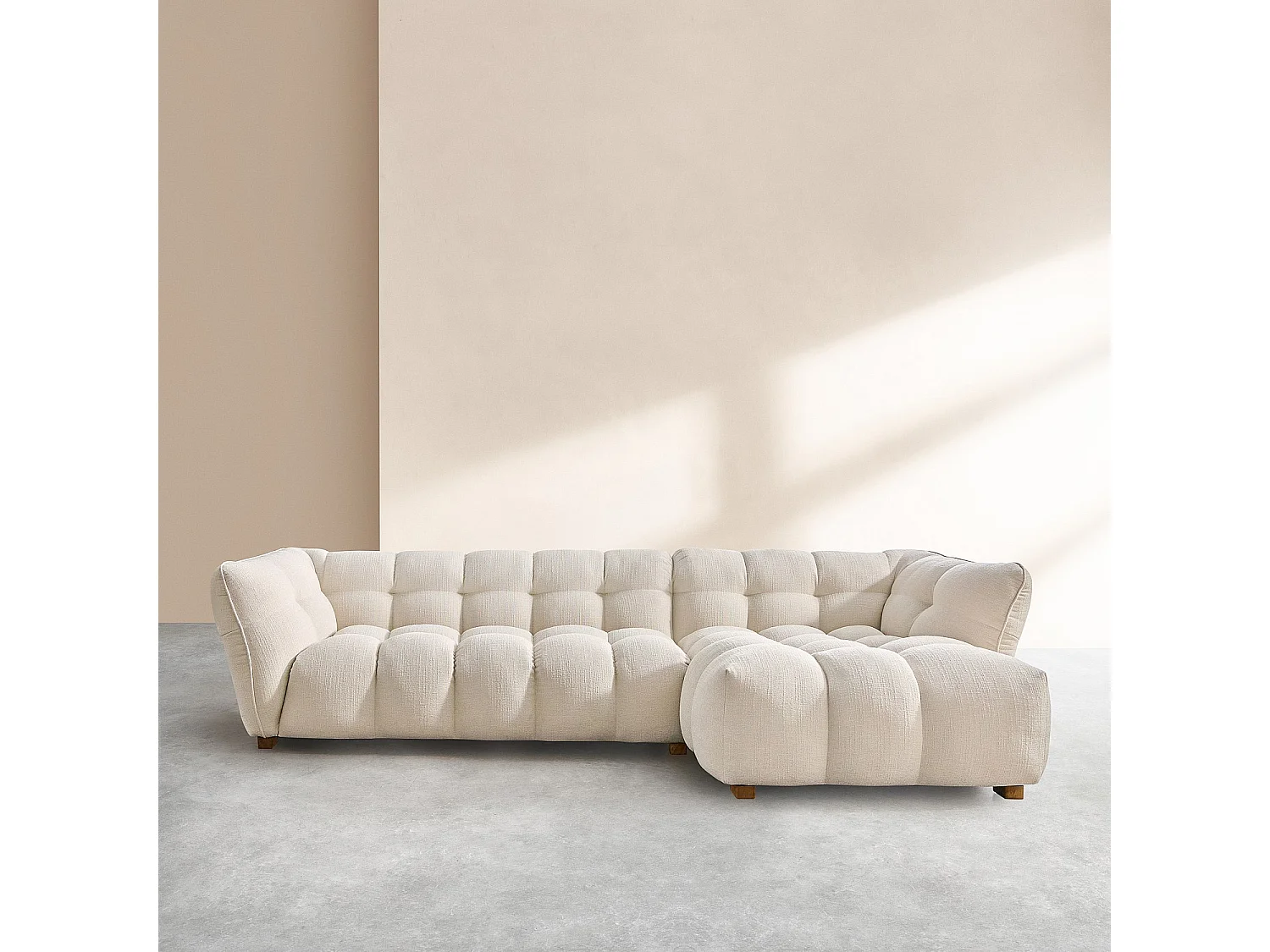 Habitat - Canapé d'angle droit en tissu bouclette courte Mira - Ivoire - Dalvi