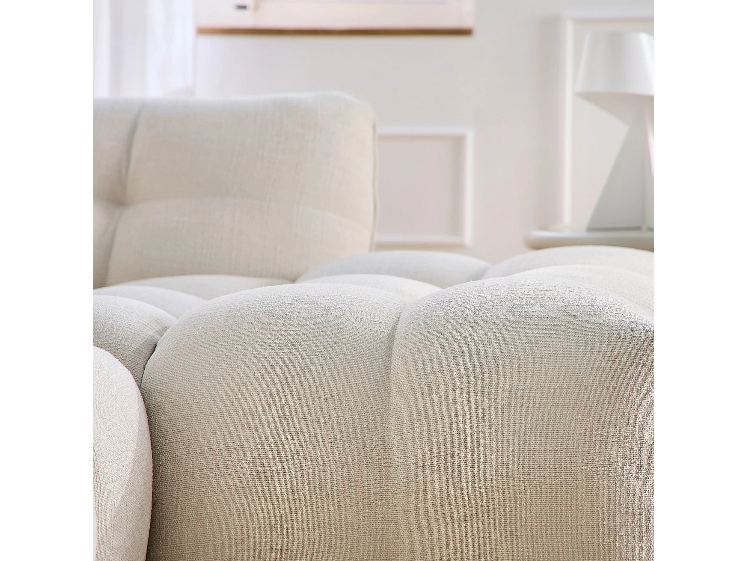 Habitat - Canapé d'angle droit en tissu bouclette courte Mira - Ivoire - Dalvi