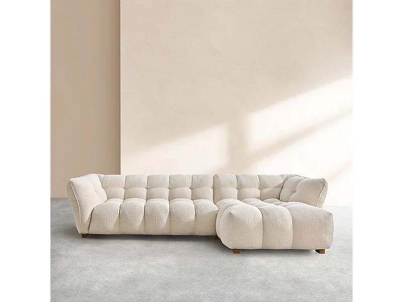 Habitat - Canapé d'angle droit en tissu bouclette courte Mira - Ivoire - Dalvi