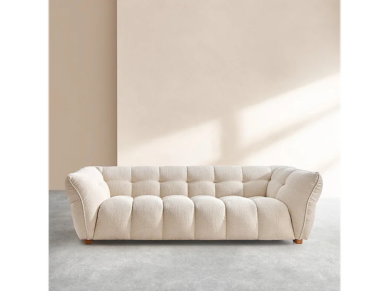 Habitat - Canapé 4 places en tissu bouclette courte Mira - Ivoire - Dalvi