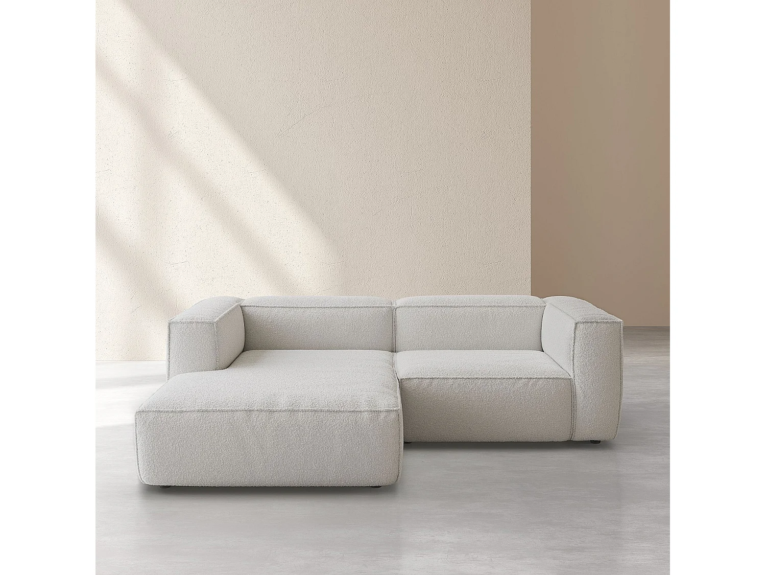 Habitat - Canapé d'angle gauche en tissu bouclette - Beige mélangé - Kuti