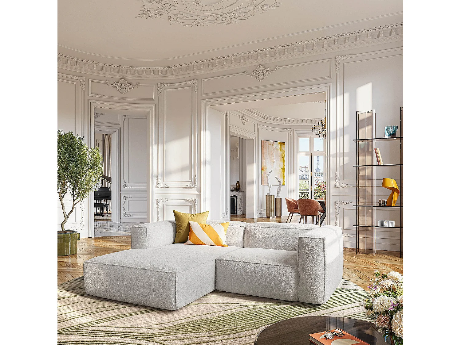 Habitat - Canapé d'angle gauche en tissu bouclette - Beige mélangé - Kuti