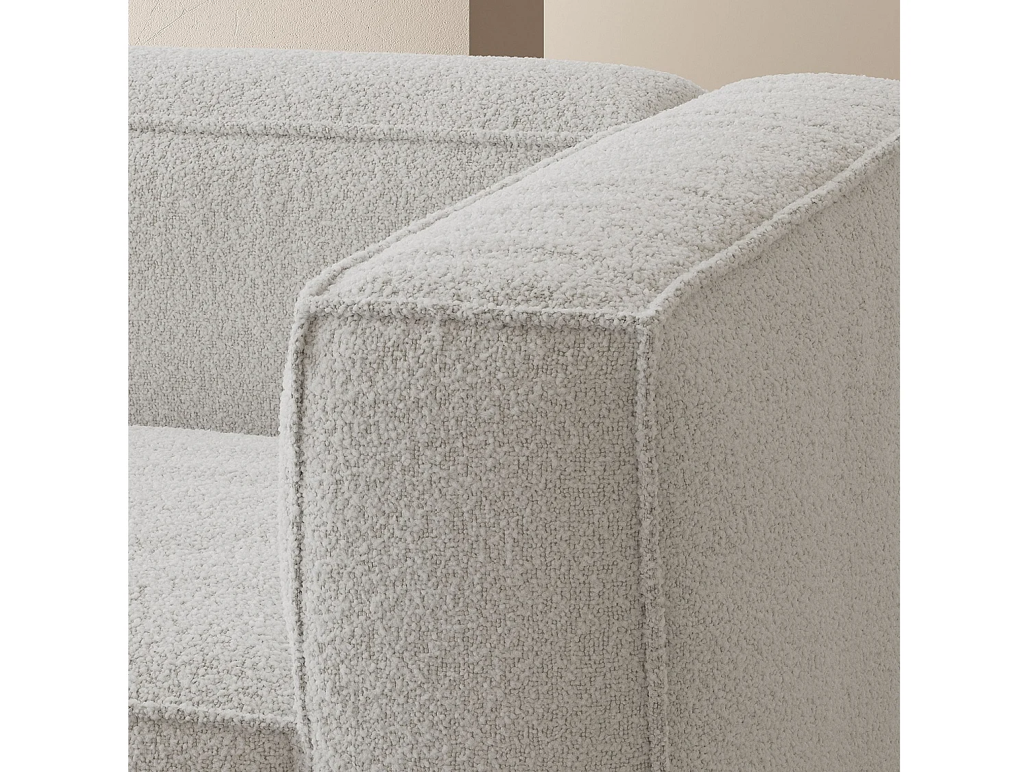 Canapé d'angle gauche en tissu bouclette - Beige mélangé