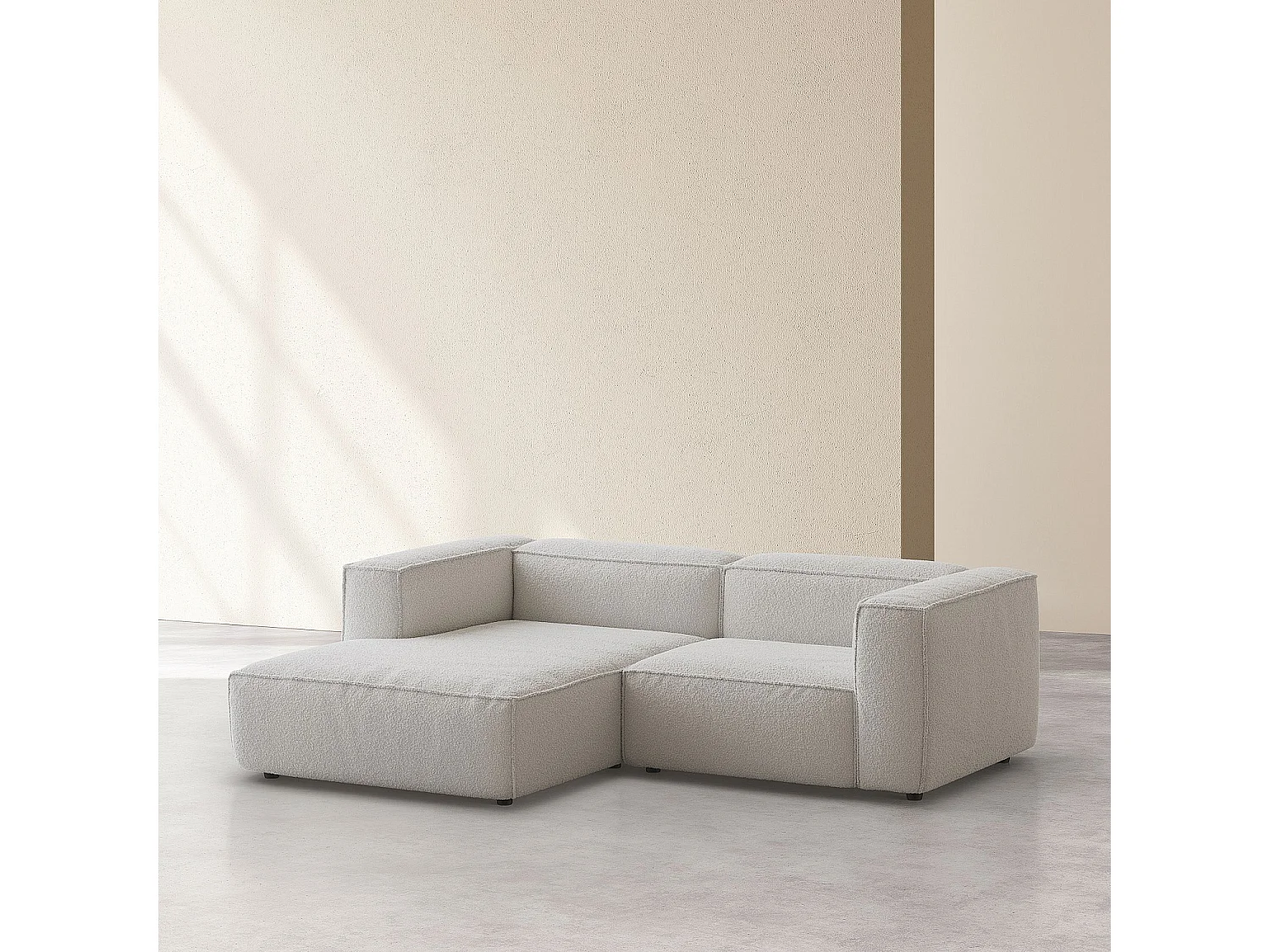 Canapé d'angle gauche en tissu bouclette - Beige mélangé