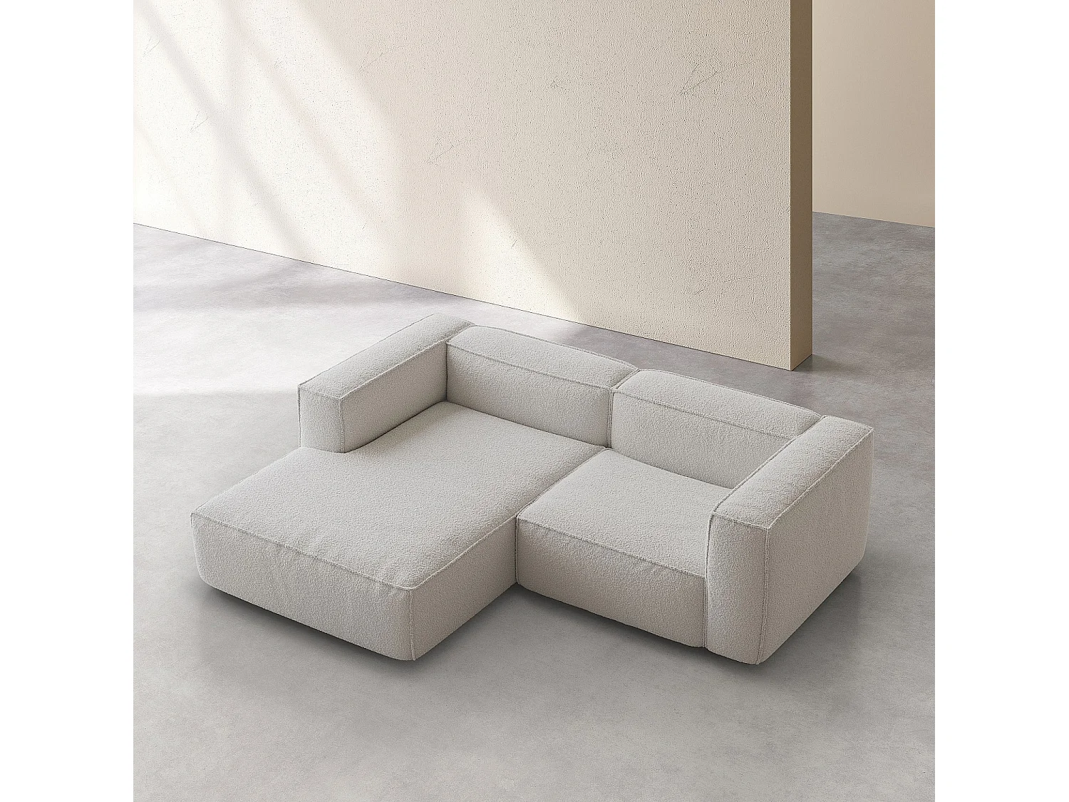 Canapé d'angle gauche en tissu bouclette - Beige mélangé