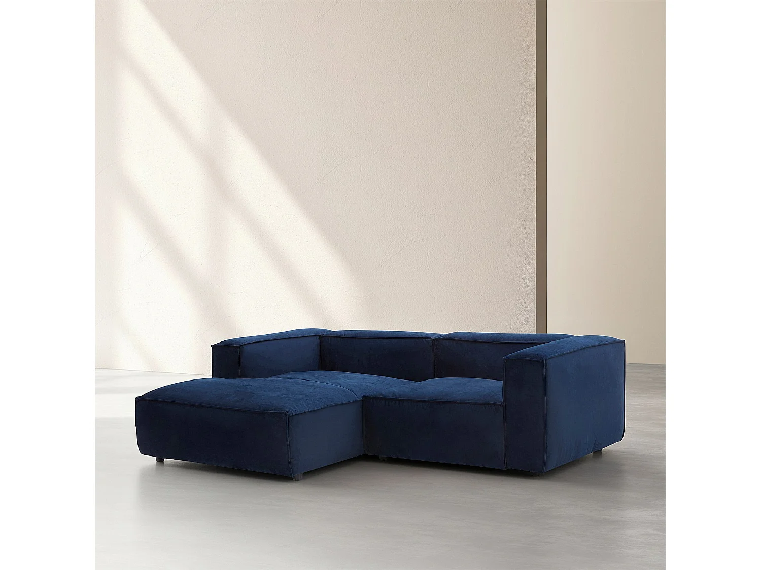 Canapé d'angle gauche en velours - Bleu marine