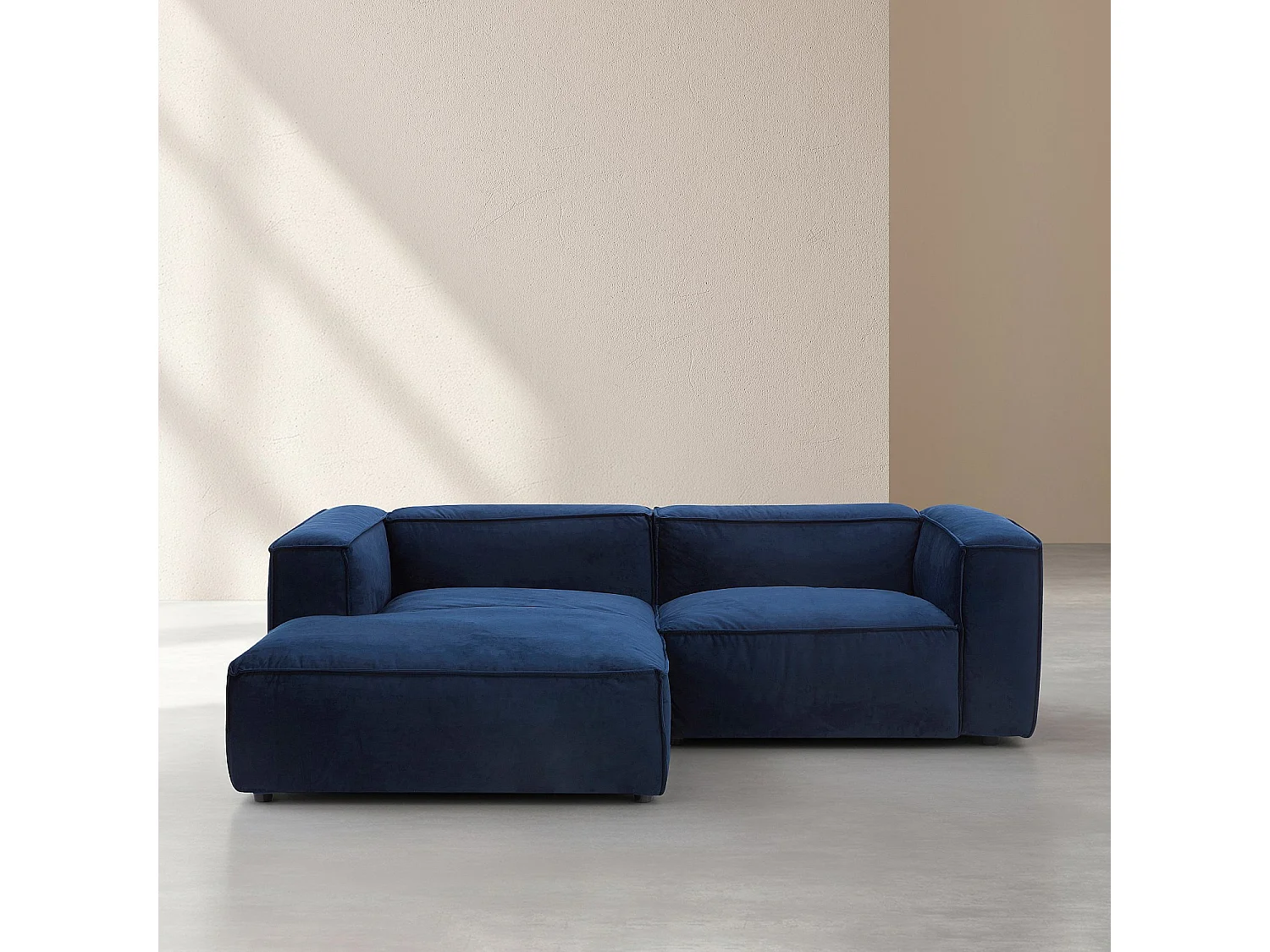 Canapé d'angle gauche en velours - Bleu marine