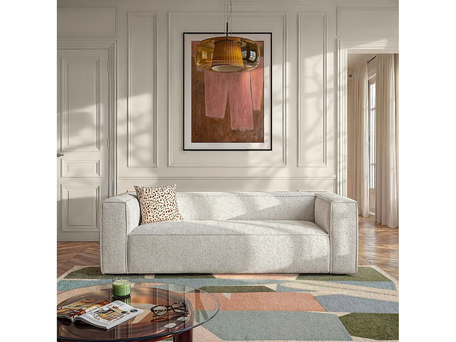 Canapé 2 places en tissu bouclette - Beige mélangé