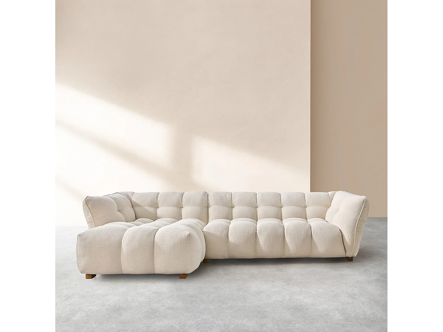 Habitat - Canapé d'angle gauche en tissu bouclette courte Mira - Ivoire - Dalvi