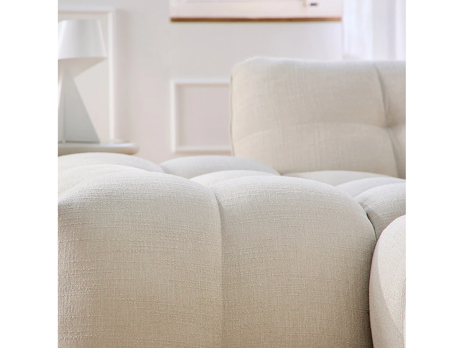 Habitat - Canapé d'angle gauche en tissu bouclette courte Mira - Ivoire - Dalvi