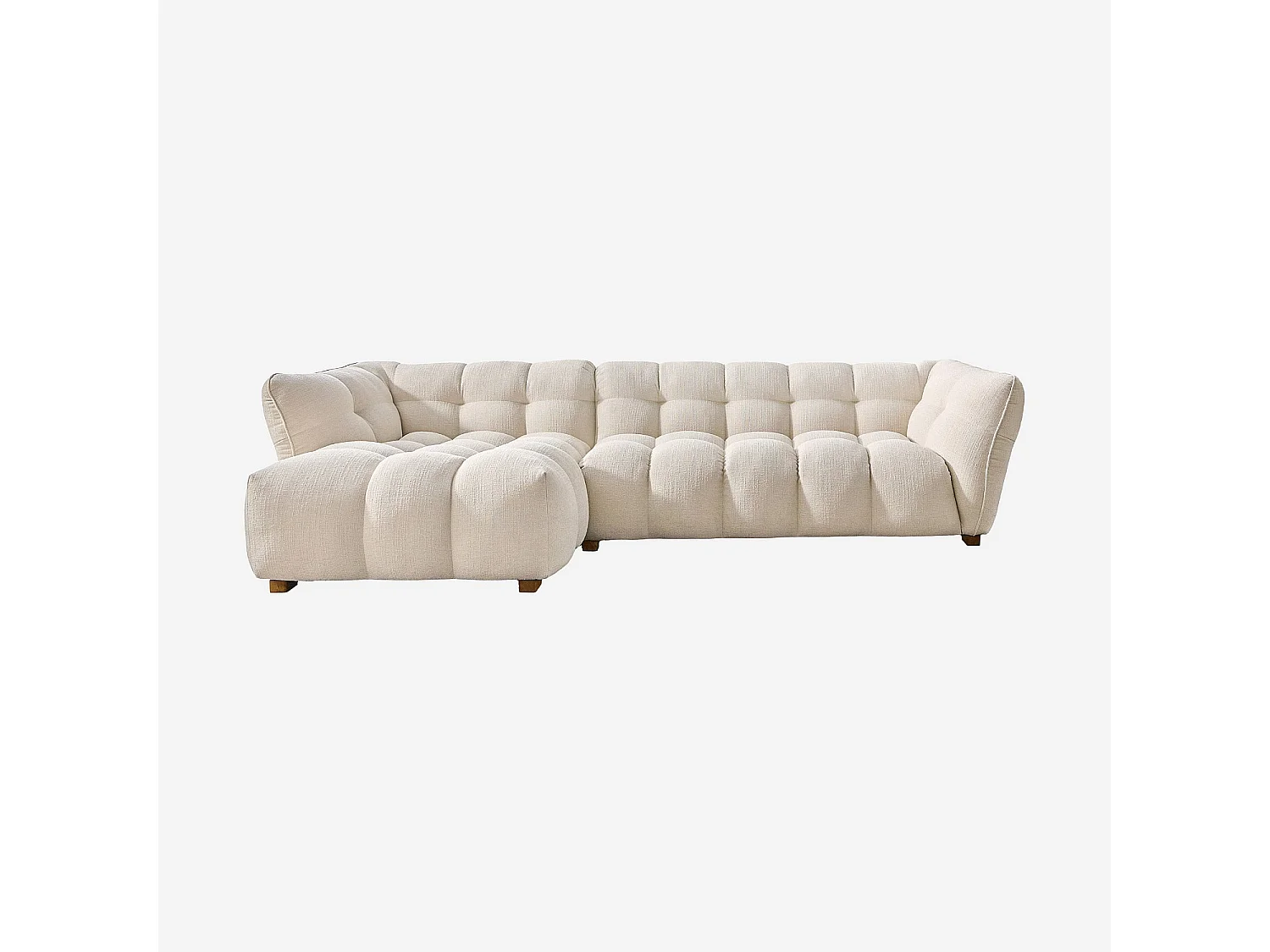 Canapé d'angle gauche en tissu bouclette courte Mira - Ivoire