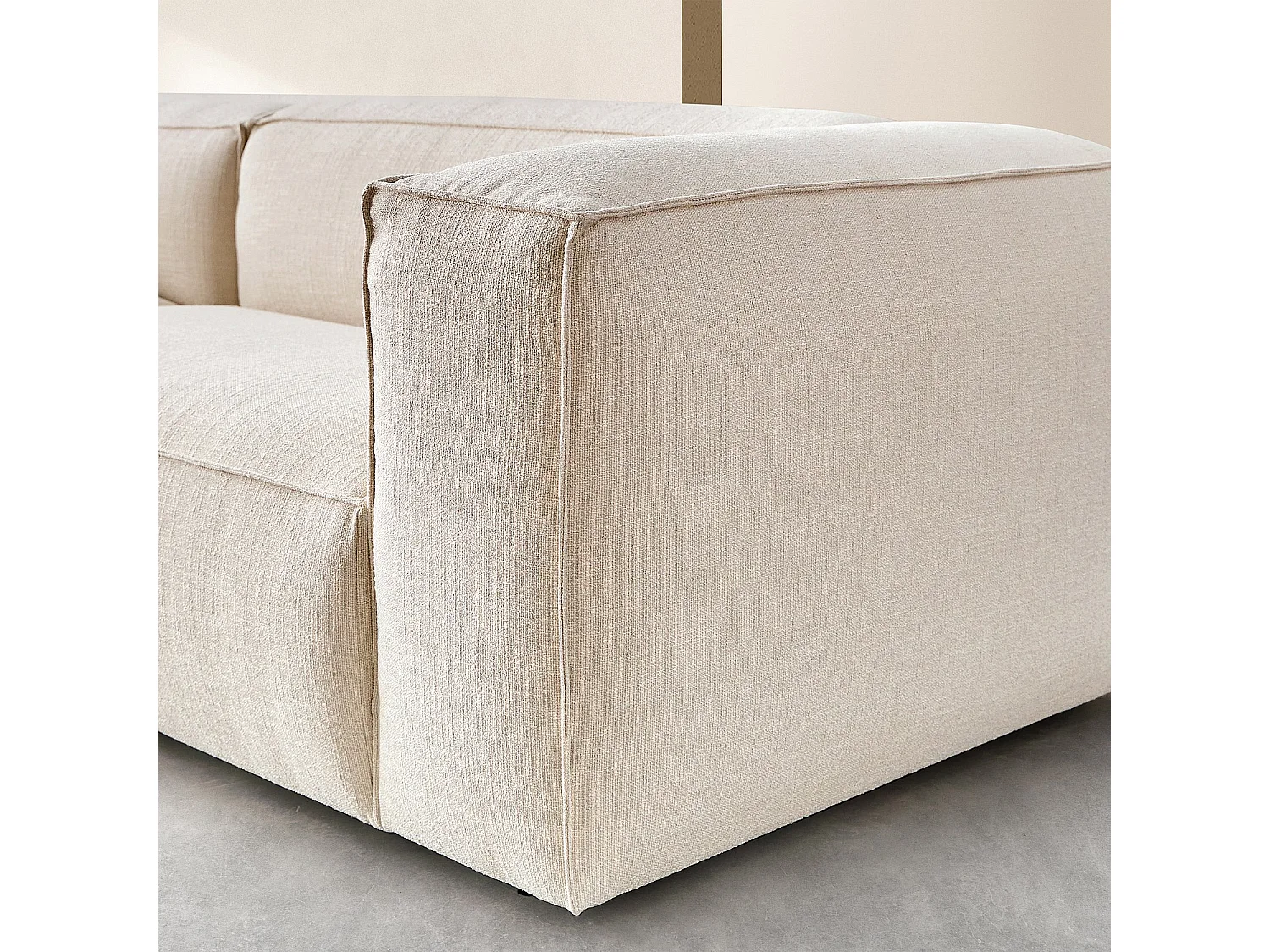 Canapé d'angle gauche en tissu bouclette courte Mira - Ivoire