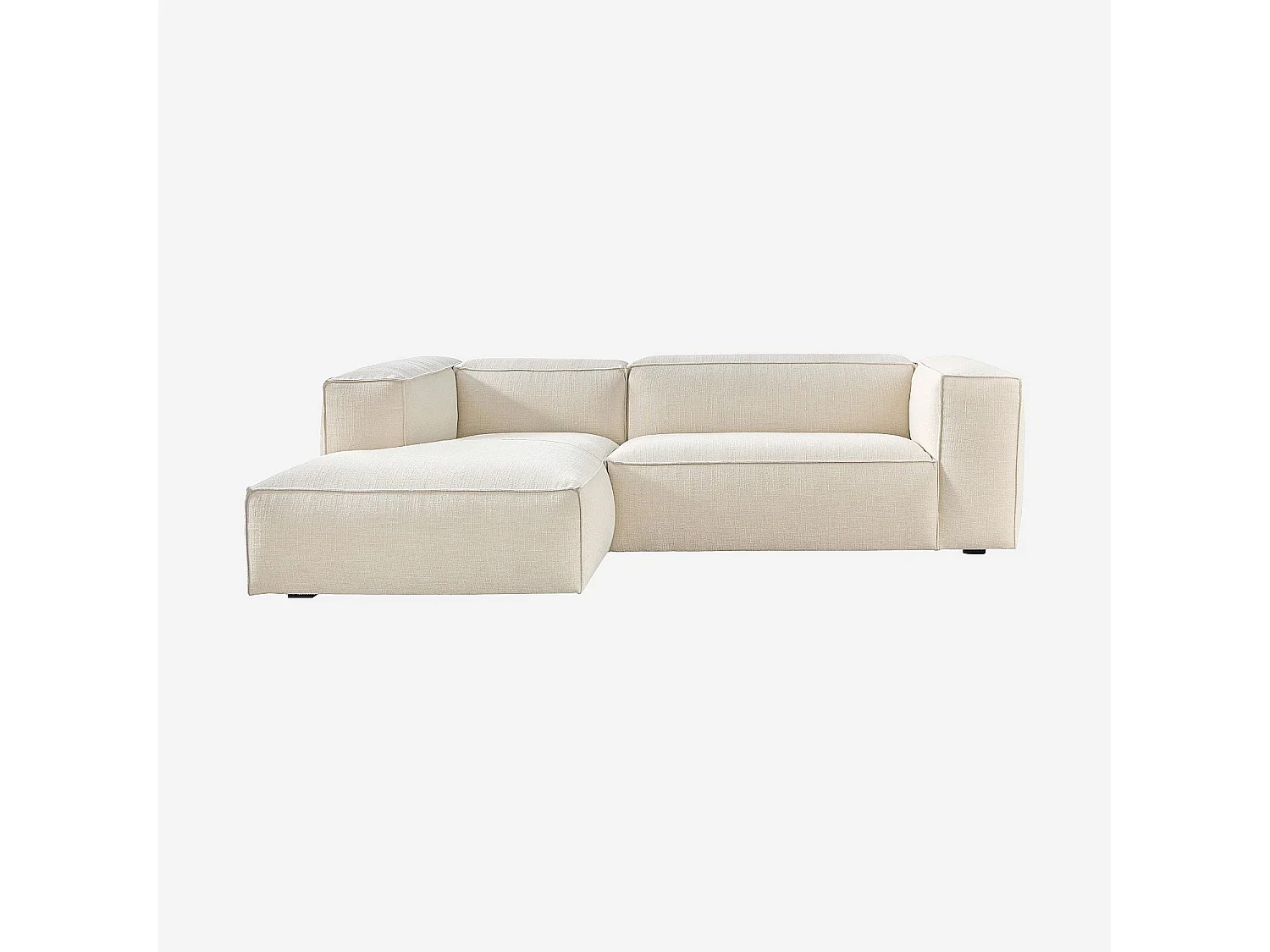 Canapé d'angle gauche en tissu bouclette courte Mira - Ivoire