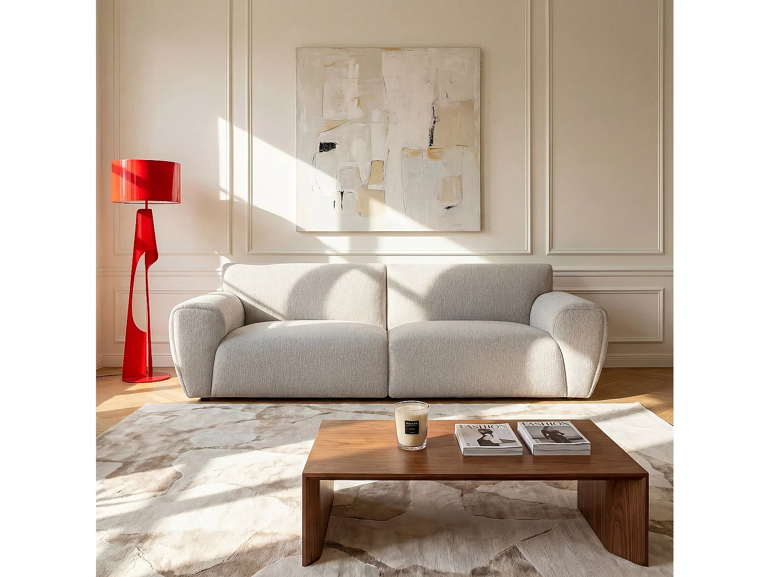 Habitat - Canapé 3 places en tissu chenille - Écru mélangé - Azalee