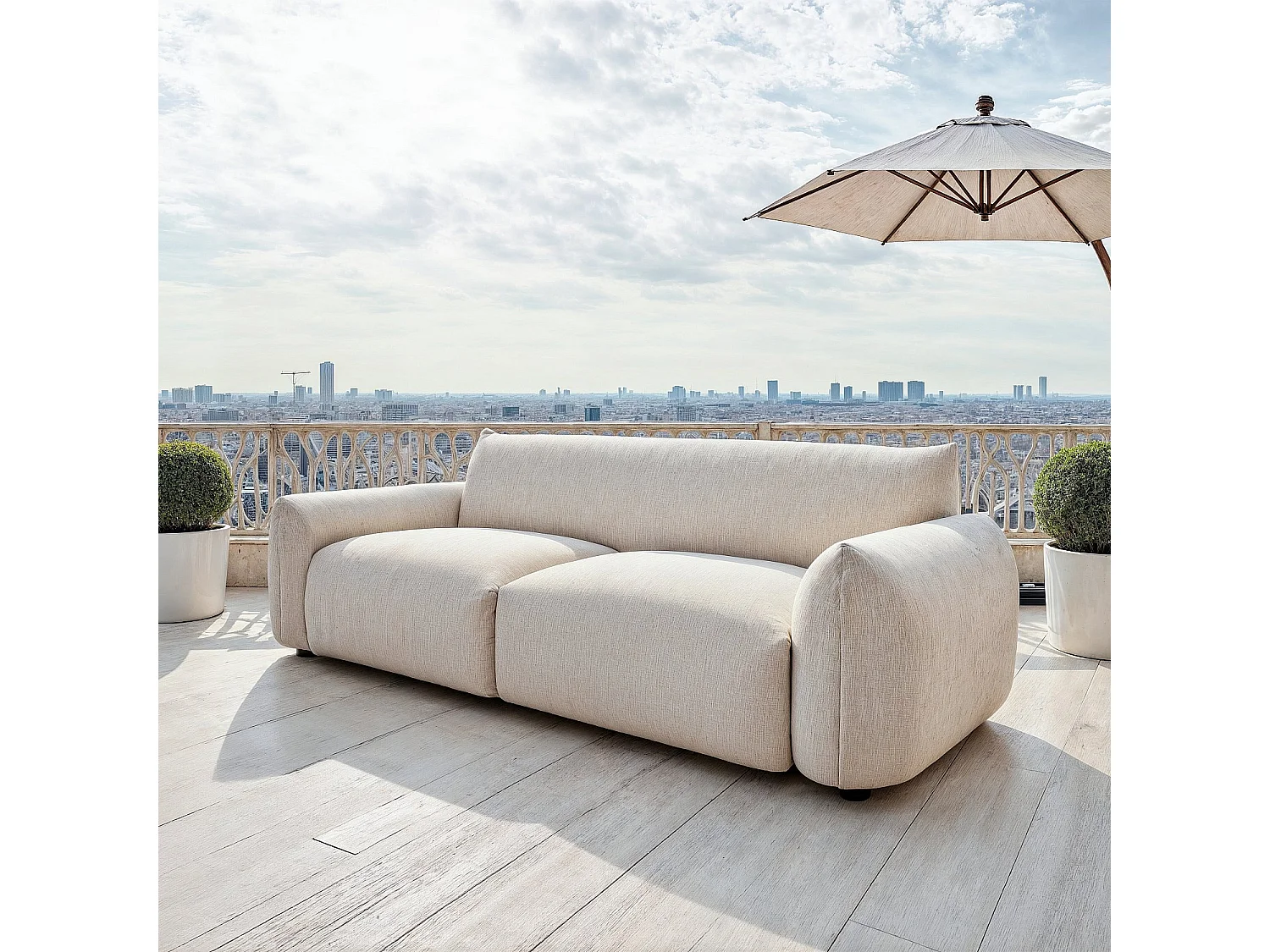 Canapé de jardin 3 places en tissu déperlant - Crème