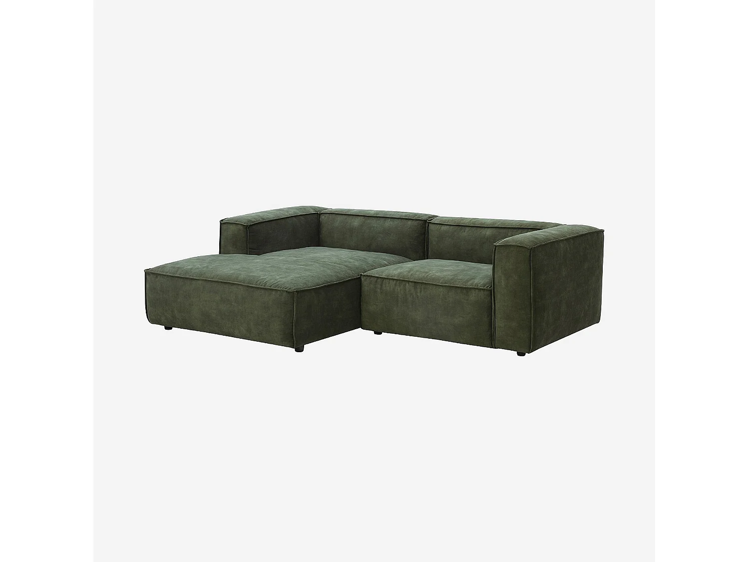 Habitat - Canapé d'angle gauche en velours - Vert kaki - Kuti