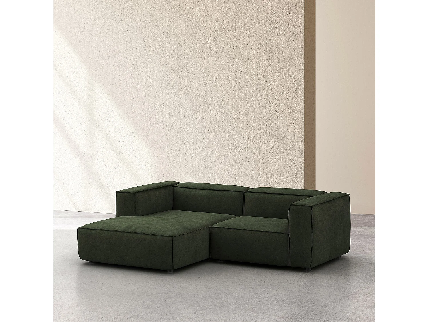 Canapé d'angle gauche en velours - Vert kaki
