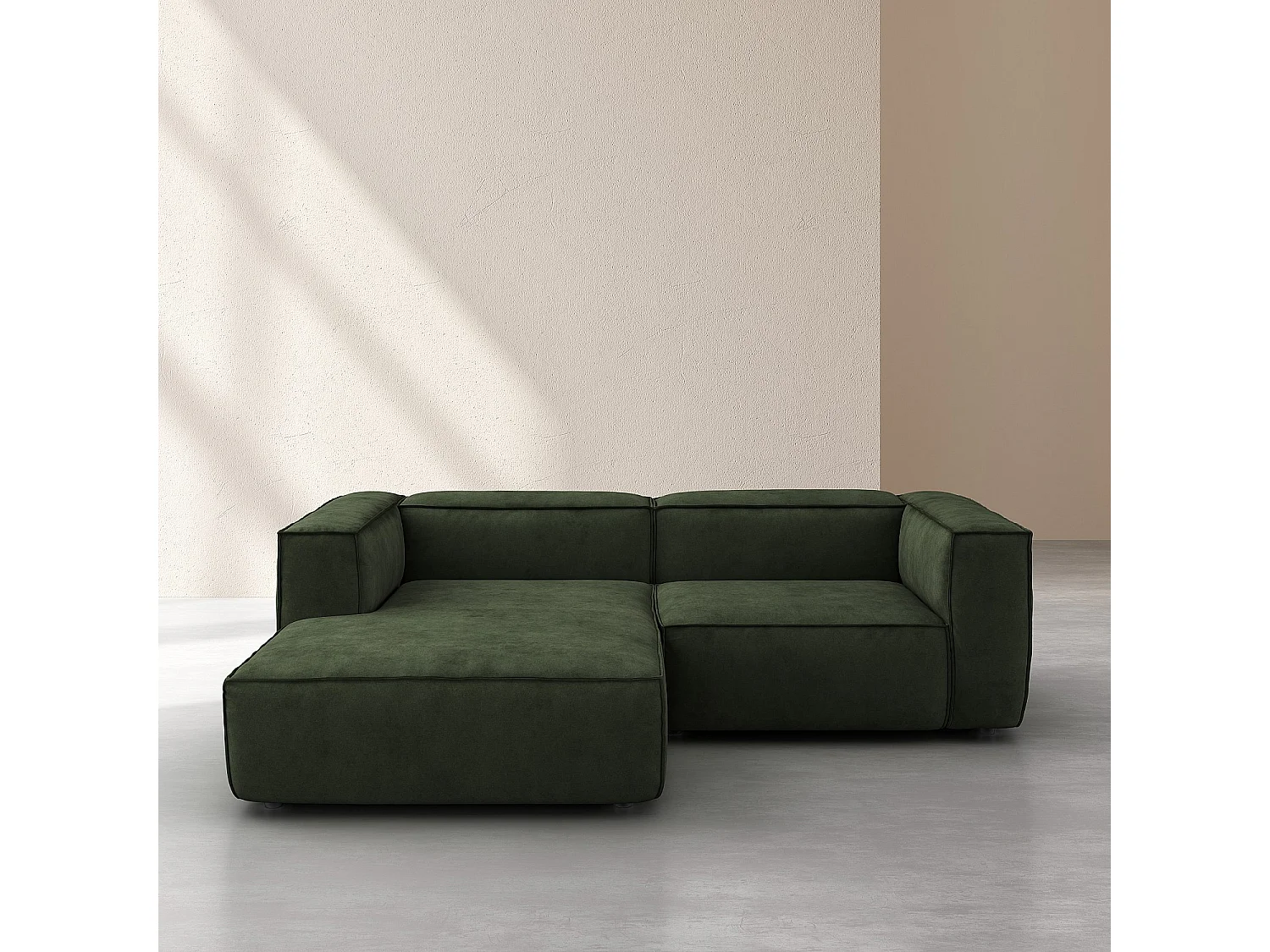 Canapé d'angle gauche en velours - Vert kaki