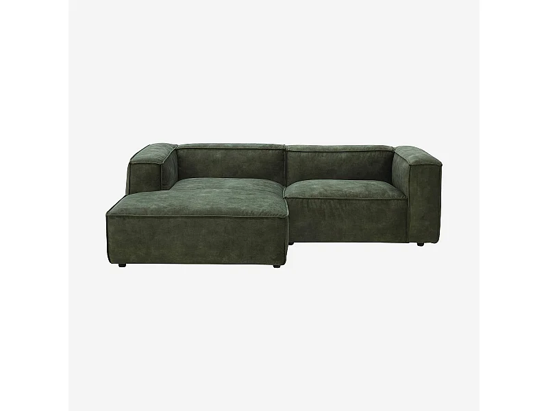 Habitat - Canapé d'angle gauche en velours - Vert kaki - Kuti