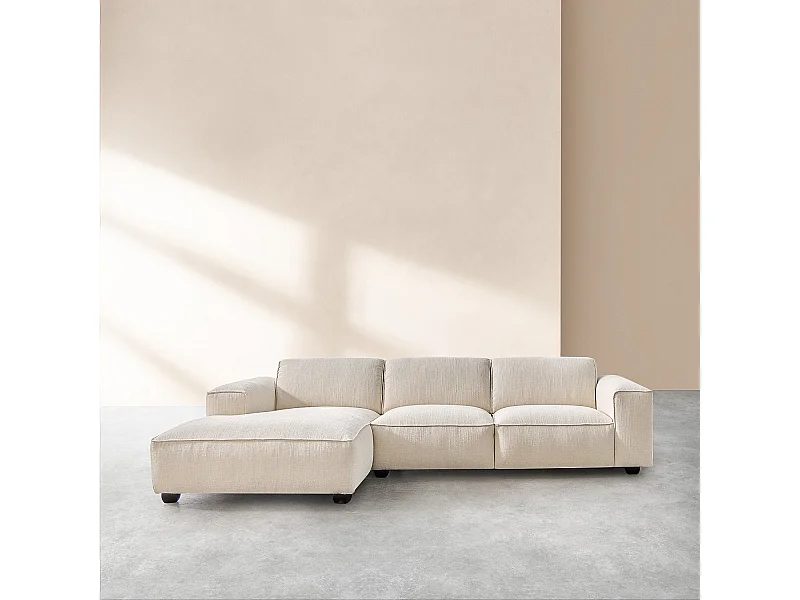 Habitat - Canapé d'angle gauche en tissu bouclette courte Mira - Ivoire - Posada II