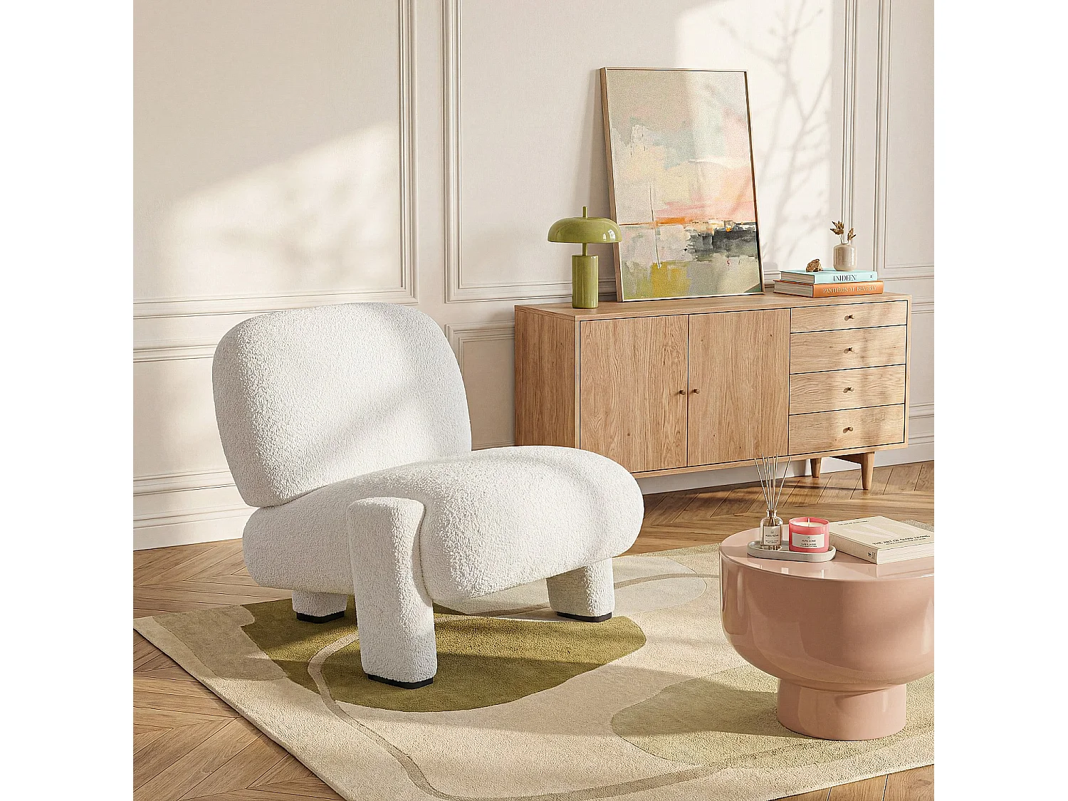 Fauteuil en tissu bouclette - Blanc